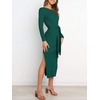 image:imageANRABESS Womens Long Sleeve Sweater Dress Crew Neck Slim Fit Slit Tie Waist 2026 Ribbed Knit Bodycon Midi Dress Fall OutfitsDark Green
