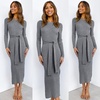 image:imageANRABESS Womens Long Sleeve Sweater Dress Crew Neck Slim Fit Slit Tie Waist 2026 Ribbed Knit Bodycon Midi Dress Fall OutfitsDark Grey