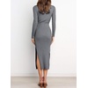 image:imageANRABESS Womens Long Sleeve Sweater Dress Crew Neck Slim Fit Slit Tie Waist 2026 Ribbed Knit Bodycon Midi Dress Fall OutfitsDark Grey
