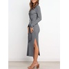 image:imageANRABESS Womens Long Sleeve Sweater Dress Crew Neck Slim Fit Slit Tie Waist 2026 Ribbed Knit Bodycon Midi Dress Fall OutfitsDark Grey