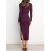 image:imageANRABESS Womens Long Sleeve Sweater Dress Crew Neck Slim Fit Slit Tie Waist 2026 Ribbed Knit Bodycon Midi Dress Fall OutfitsDark Purple