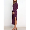 image:imageANRABESS Womens Long Sleeve Sweater Dress Crew Neck Slim Fit Slit Tie Waist 2026 Ribbed Knit Bodycon Midi Dress Fall OutfitsDark Purple