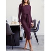image:imageANRABESS Womens Long Sleeve Sweater Dress Crew Neck Slim Fit Slit Tie Waist 2026 Ribbed Knit Bodycon Midi Dress Fall OutfitsDark Purple