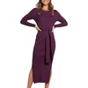 image:imageANRABESS Womens Long Sleeve Sweater Dress Crew Neck Slim Fit Slit Tie Waist 2026 Ribbed Knit Bodycon Midi Dress Fall OutfitsDark Purple