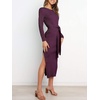 image:imageANRABESS Womens Long Sleeve Sweater Dress Crew Neck Slim Fit Slit Tie Waist 2026 Ribbed Knit Bodycon Midi Dress Fall OutfitsDark Purple