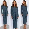 image:imageANRABESS Womens Long Sleeve Sweater Dress Crew Neck Slim Fit Slit Tie Waist 2026 Ribbed Knit Bodycon Midi Dress Fall OutfitsDusty Blue