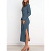 image:imageANRABESS Womens Long Sleeve Sweater Dress Crew Neck Slim Fit Slit Tie Waist 2026 Ribbed Knit Bodycon Midi Dress Fall OutfitsDusty Blue