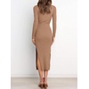 image:imageANRABESS Womens Long Sleeve Sweater Dress Crew Neck Slim Fit Slit Tie Waist 2026 Ribbed Knit Bodycon Midi Dress Fall OutfitsKhaki