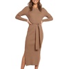 image:imageANRABESS Womens Long Sleeve Sweater Dress Crew Neck Slim Fit Slit Tie Waist 2026 Ribbed Knit Bodycon Midi Dress Fall OutfitsKhaki