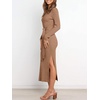 image:imageANRABESS Womens Long Sleeve Sweater Dress Crew Neck Slim Fit Slit Tie Waist 2026 Ribbed Knit Bodycon Midi Dress Fall OutfitsKhaki