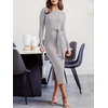 image:imageANRABESS Womens Long Sleeve Sweater Dress Crew Neck Slim Fit Slit Tie Waist 2026 Ribbed Knit Bodycon Midi Dress Fall OutfitsLight Grey