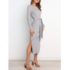image:imageANRABESS Womens Long Sleeve Sweater Dress Crew Neck Slim Fit Slit Tie Waist 2026 Ribbed Knit Bodycon Midi Dress Fall OutfitsLight Grey