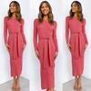 image:imageANRABESS Womens Long Sleeve Sweater Dress Crew Neck Slim Fit Slit Tie Waist 2026 Ribbed Knit Bodycon Midi Dress Fall OutfitsMaroon