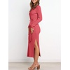 image:imageANRABESS Womens Long Sleeve Sweater Dress Crew Neck Slim Fit Slit Tie Waist 2026 Ribbed Knit Bodycon Midi Dress Fall OutfitsMaroon