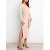 image:imageANRABESS Womens Long Sleeve Sweater Dress Crew Neck Slim Fit Slit Tie Waist 2026 Ribbed Knit Bodycon Midi Dress Fall OutfitsPink