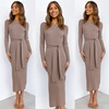 image:imageANRABESS Womens Long Sleeve Sweater Dress Crew Neck Slim Fit Slit Tie Waist 2026 Ribbed Knit Bodycon Midi Dress Fall OutfitsPink Almond