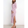 image:imageANRABESS Womens Long Sleeve Sweater Dress Crew Neck Slim Fit Slit Tie Waist 2026 Ribbed Knit Bodycon Midi Dress Fall OutfitsPurple