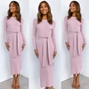 image:imageANRABESS Womens Long Sleeve Sweater Dress Crew Neck Slim Fit Slit Tie Waist 2026 Ribbed Knit Bodycon Midi Dress Fall OutfitsPurple