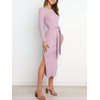 image:imageANRABESS Womens Long Sleeve Sweater Dress Crew Neck Slim Fit Slit Tie Waist 2026 Ribbed Knit Bodycon Midi Dress Fall OutfitsPurple
