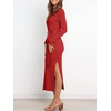 image:imageANRABESS Womens Long Sleeve Sweater Dress Crew Neck Slim Fit Slit Tie Waist 2026 Ribbed Knit Bodycon Midi Dress Fall OutfitsRed