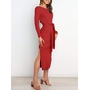 image:imageANRABESS Womens Long Sleeve Sweater Dress Crew Neck Slim Fit Slit Tie Waist 2026 Ribbed Knit Bodycon Midi Dress Fall OutfitsRed