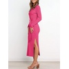 image:imageANRABESS Womens Long Sleeve Sweater Dress Crew Neck Slim Fit Slit Tie Waist 2026 Ribbed Knit Bodycon Midi Dress Fall OutfitsRose
