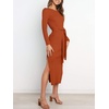 image:imageANRABESS Womens Long Sleeve Sweater Dress Crew Neck Slim Fit Slit Tie Waist 2026 Ribbed Knit Bodycon Midi Dress Fall OutfitsRust