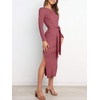 image:imageANRABESS Womens Long Sleeve Sweater Dress Crew Neck Slim Fit Slit Tie Waist 2026 Ribbed Knit Bodycon Midi Dress Fall OutfitsWatermelon Red