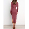 image:imageANRABESS Womens Long Sleeve Sweater Dress Crew Neck Slim Fit Slit Tie Waist 2026 Ribbed Knit Bodycon Midi Dress Fall OutfitsWatermelon Red