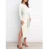 image:imageANRABESS Womens Long Sleeve Sweater Dress Crew Neck Slim Fit Slit Tie Waist 2026 Ribbed Knit Bodycon Midi Dress Fall OutfitsWhite
