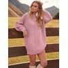 image:imageANRABESS Womens Sweater Dress Oversized Cable Knit Chunky Long Sleeve Short Dresses 2026 Fall Outfits Vacation Winter ClothesRed Pink