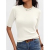 image:imageANRABESS Wool Blend Short Sleeve Sweaters for Women  Lightweight Soft knit Pullover Crew Neck Half Sleeve Work Business Casual Outfits Summer Spring Fall ShirtsCream White