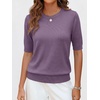 image:imageANRABESS Wool Blend Short Sleeve Sweaters for Women  Lightweight Soft knit Pullover Crew Neck Half Sleeve Work Business Casual Outfits Summer Spring Fall ShirtsGrey Purple