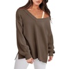 image:imageANRABESS Oversized Long Sleeve Shirts for Women Off the Shoulder Sweatshirt Loose V Neck Tunic Tops High Low Sweater 2026Brown