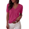 image:imageANRABESS Short Sleeve Sweaters for Women Wool Blend V Neck Sweater Shirts Business Casual Work Tops 2026 Summer OutfitsHot Pink