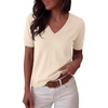image:imageANRABESS Short Sleeve Sweaters for Women Wool Blend V Neck Sweater Shirts Business Casual Work Tops 2026 Summer OutfitsParchment