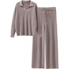 image:imageANRABESS Women Two Piece Outfits Sweater Sets Lounge Waffle Knit Pullover Matching Wide Leg Pants Tracksuit 2026 Fall FashionCamel