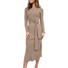 image:imageANRABESS Womens Long Sleeve Sweater Dress Crew Neck Slim Fit Slit Tie Waist 2026 Ribbed Knit Bodycon Midi Dress Fall OutfitsAlmond