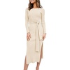 image:imageANRABESS Womens Long Sleeve Sweater Dress Crew Neck Slim Fit Slit Tie Waist 2026 Ribbed Knit Bodycon Midi Dress Fall OutfitsBeige