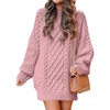 image:imageANRABESS Womens Sweater Dress Oversized Cable Knit Chunky Long Sleeve Short Dresses 2026 Fall Outfits Vacation Winter ClothesRed Pink