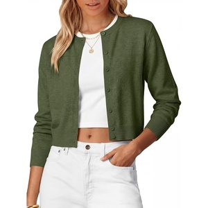 image:imageANRABAESS Womens Cropped Cardigan Sweater  Lightweight Soft KnitLong Sleeve Crew Neck Button DownDressy Cute Versatile OutfitsSpring FallBusiness Casual Work TravelArmy Green