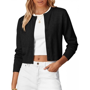 image:imageANRABAESS Womens Cropped Cardigan Sweater  Lightweight Soft KnitLong Sleeve Crew Neck Button DownDressy Cute Versatile OutfitsSpring FallBusiness Casual Work TravelBlack