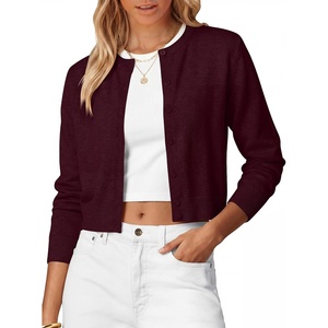 image:imageANRABAESS Womens Cropped Cardigan Sweater  Lightweight Soft KnitLong Sleeve Crew Neck Button DownDressy Cute Versatile OutfitsSpring FallBusiness Casual Work TravelDrak Red