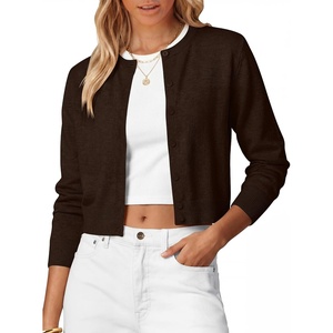 image:imageANRABAESS Womens Cropped Cardigan Sweater  Lightweight Soft KnitLong Sleeve Crew Neck Button DownDressy Cute Versatile OutfitsSpring FallBusiness Casual Work TravelCoffee