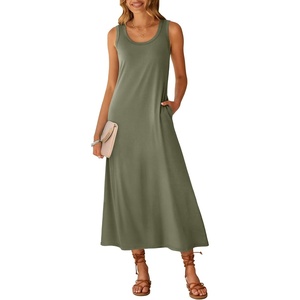 image:imageANRABESS Maxi Dresses for WomenScoop Neck Sleeveless Long Tank DressSummer Casual Sundress for BeachTravel amp VacationArmy Green