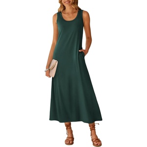 image:imageANRABESS Maxi Dresses for WomenScoop Neck Sleeveless Long Tank DressSummer Casual Sundress for BeachTravel amp VacationDeep Green