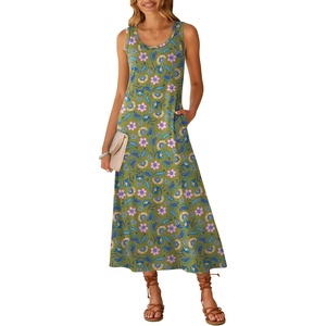image:imageANRABESS Maxi Dresses for WomenScoop Neck Sleeveless Long Tank DressSummer Casual Sundress for BeachTravel amp VacationGreen Multifloral Print