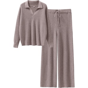 image:imageANRABESS Women Two Piece Outfits Sweater Sets Lounge Waffle Knit Pullover Matching Wide Leg Pants Tracksuit 2026 Fall FashionCamel
