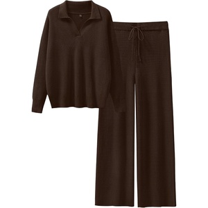 image:imageANRABESS Women Two Piece Outfits Sweater Sets Lounge Waffle Knit Pullover Matching Wide Leg Pants Tracksuit 2026 Fall FashionChocola