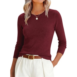 image:imageANRABESS Womens Lightweight Wool Blend Fitted Sweaters  Soft KnitSlimLong Sleeve Crewneck Pullover TopClassic BasicBusiness Casual Work OfficeFall Spring Transition ClothesWine Red